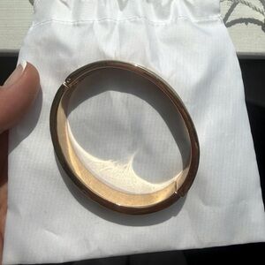 Gold Tone Navy & Red Enamel Hinged Bangle Bracelet Horsebit Style